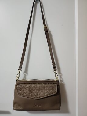 New Kattee Brown & Gold Woven Leather Crossbody Bag